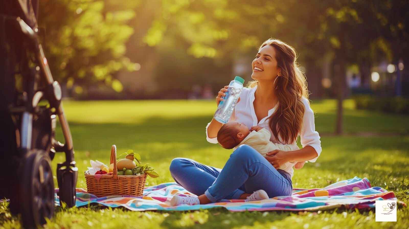  A-MUM-STAYING-ENERGIZED-BY-DRINKING-FLUID-WHILE-CARRYING-A-BABY