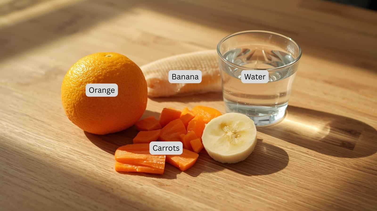 Ingredients-for-Orange-Carrot-Sunshine-Smoothie