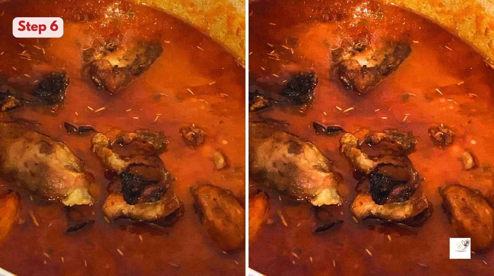 Adding-fried-chicken-to-soak-the-flavor-of-chicken-stew.