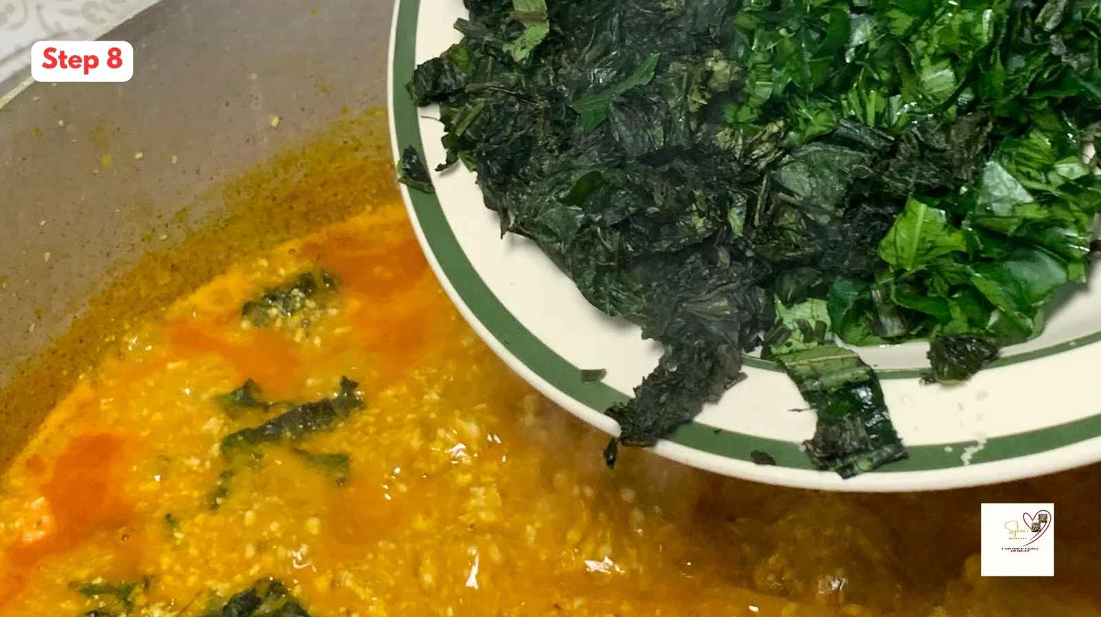 Adding-ugu-leaves-