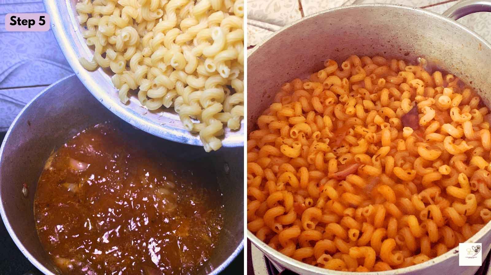 adding-macaroni-to-tomato-sauce