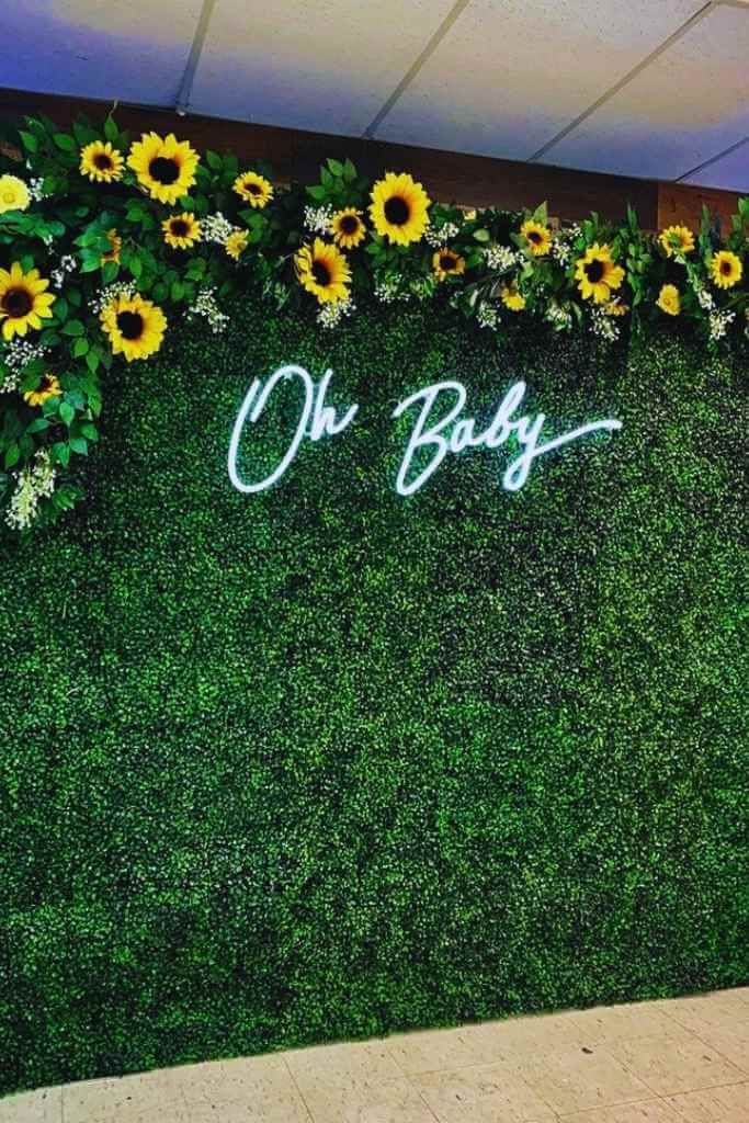 Cascading-green-wall-for-baby-shower